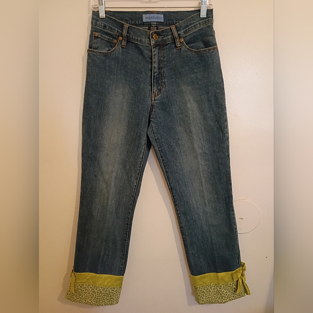 The Denim Tailor Women's Cropped Bejeweled Bow Jeans‎ Sz 6